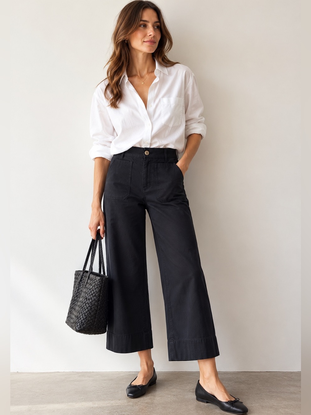 Maeve by Anthropologie Collette Black Wide-Leg Cropped Pants 27P